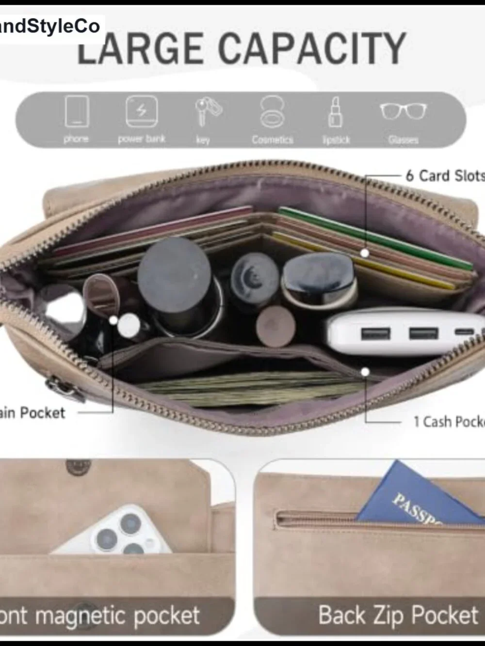 RFID Blocking PU Leather Convertible Wristlet Wallet Crossbody Clutch for Women